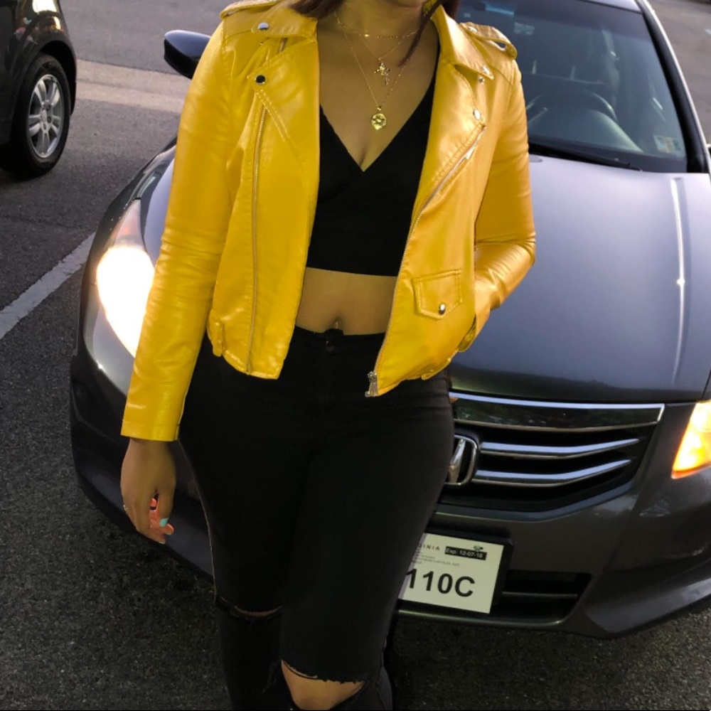 YELLOW SHEIN FAUX LEATHER MOTO JACKET